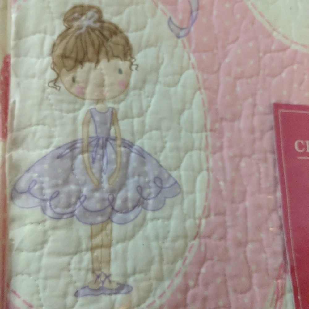 Ballerina Pink Bow Ribbon White Full/Queen Quilt Only by Charles Street.